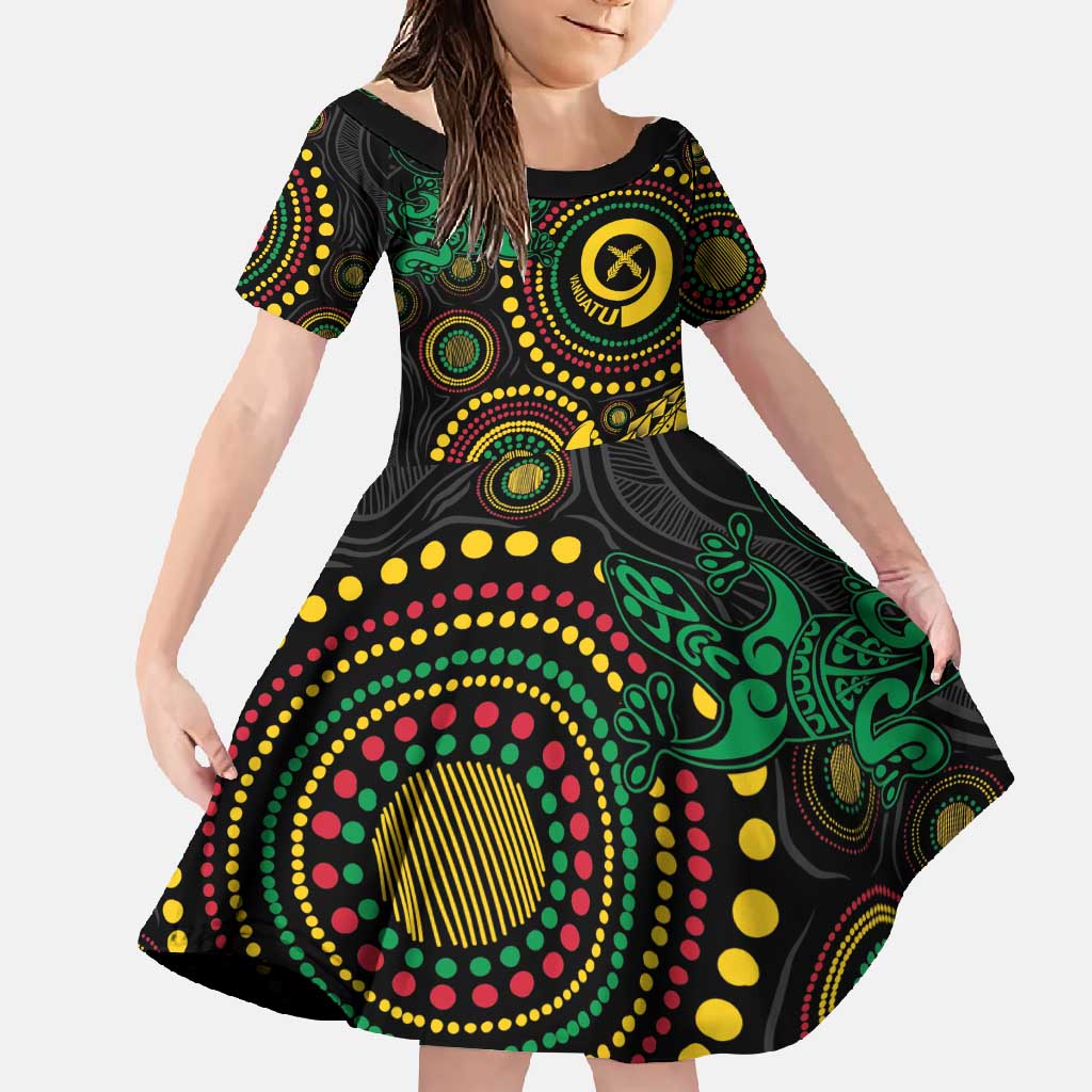 Vanuatu Personalized Aboriginal Arts Family Matching Mermaid Dress and Hawaiian Shirt Turtle and Iguana Special - Polynesian Pride