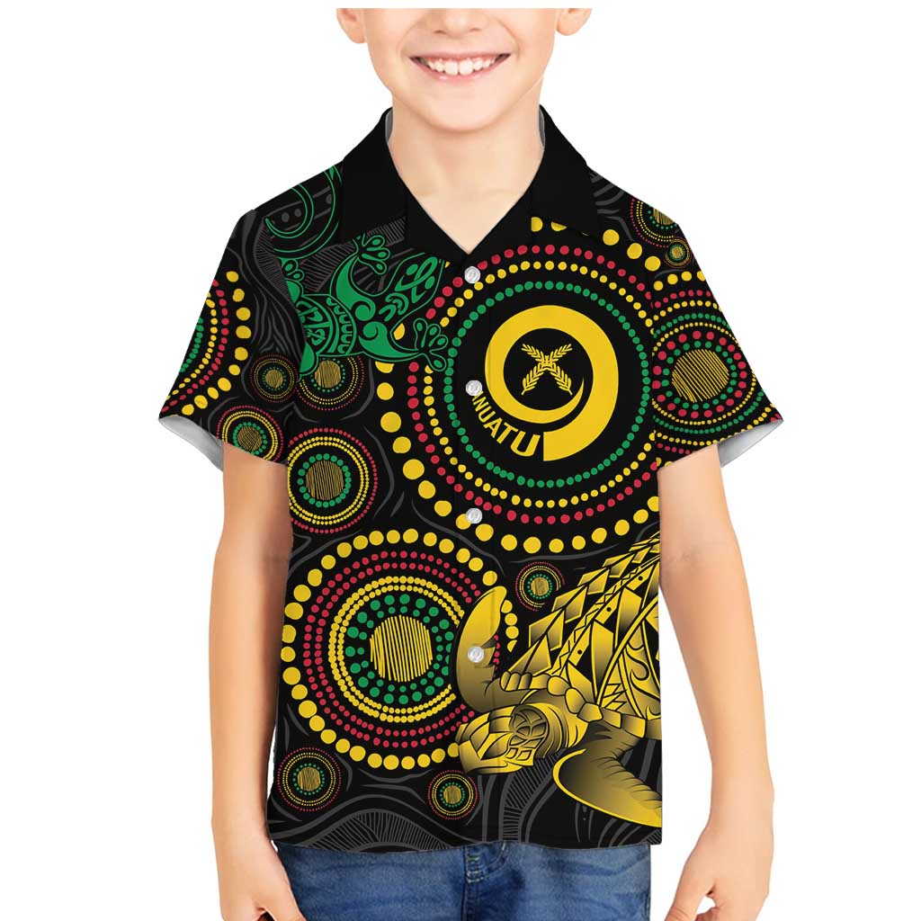 Vanuatu Personalized Aboriginal Arts Family Matching Mermaid Dress and Hawaiian Shirt Turtle and Iguana Special - Polynesian Pride