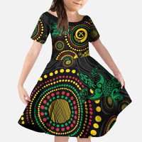Vanuatu Personalized Aboriginal Arts Family Matching Off The Shoulder Long Sleeve Dress and Hawaiian Shirt Turtle and Iguana Special - Polynesian Pride