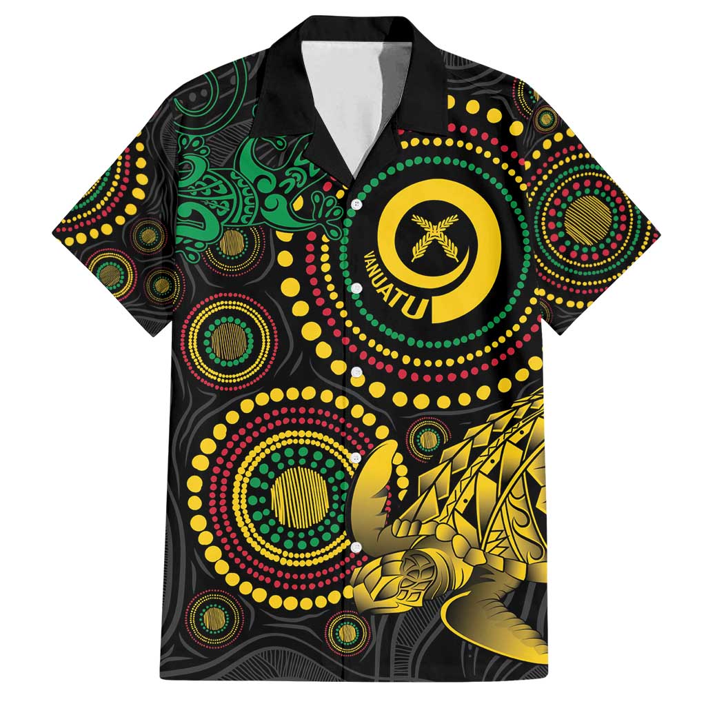 Vanuatu Personalized Aboriginal Arts Family Matching Off Shoulder Maxi Dress and Hawaiian Shirt Turtle and Iguana Special - Polynesian Pride