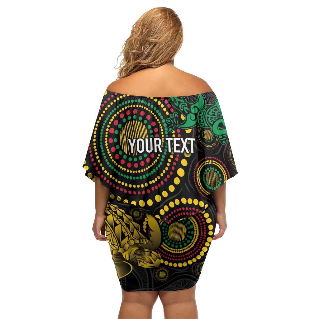 Vanuatu Personalized Aboriginal Arts Family Matching Off Shoulder Short Dress and Hawaiian Shirt Turtle and Iguana Special - Polynesian Pride