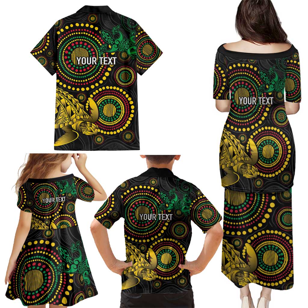 Vanuatu Personalized Aboriginal Arts Family Matching Puletasi and Hawaiian Shirt Turtle and Iguana Special - Polynesian Pride
