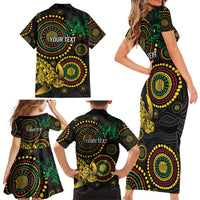 Vanuatu Personalized Aboriginal Arts Family Matching Short Sleeve Bodycon Dress and Hawaiian Shirt Turtle and Iguana Special - Polynesian Pride