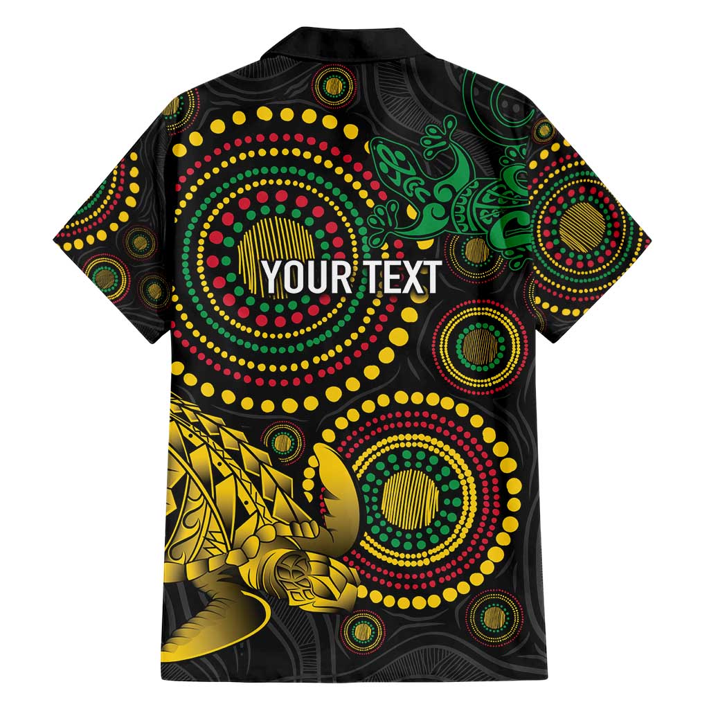 Vanuatu Personalized Aboriginal Arts Family Matching Short Sleeve Bodycon Dress and Hawaiian Shirt Turtle and Iguana Special - Polynesian Pride