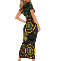 Vanuatu Personalized Aboriginal Arts Family Matching Short Sleeve Bodycon Dress and Hawaiian Shirt Turtle and Iguana Special - Polynesian Pride