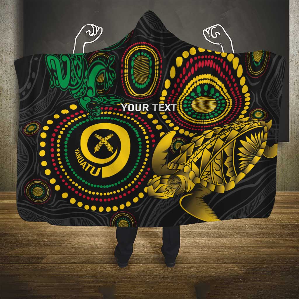 Vanuatu Personalized Aboriginal Arts Hooded Blanket Turtle and Iguana Special - Polynesian Pride