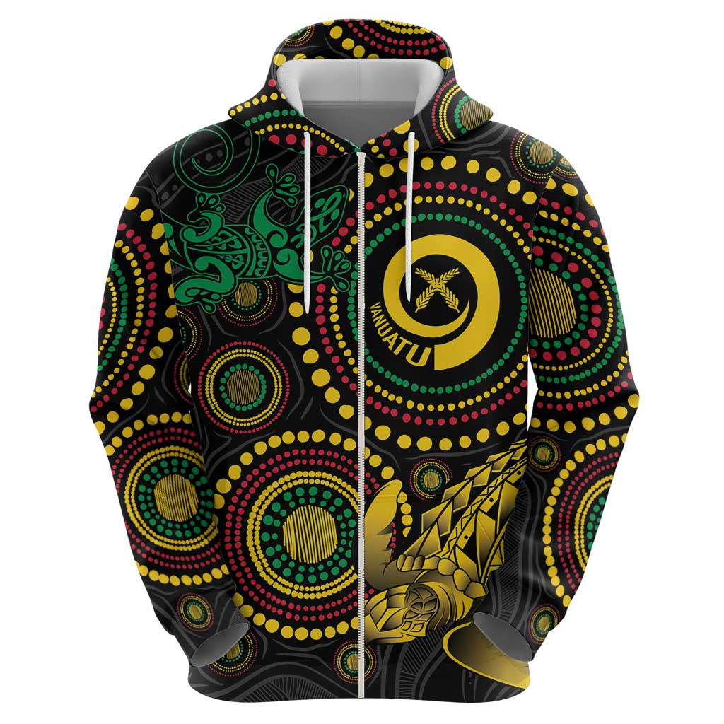 Vanuatu Personalized Aboriginal Arts Hoodie Turtle and Iguana Special - Polynesian Pride