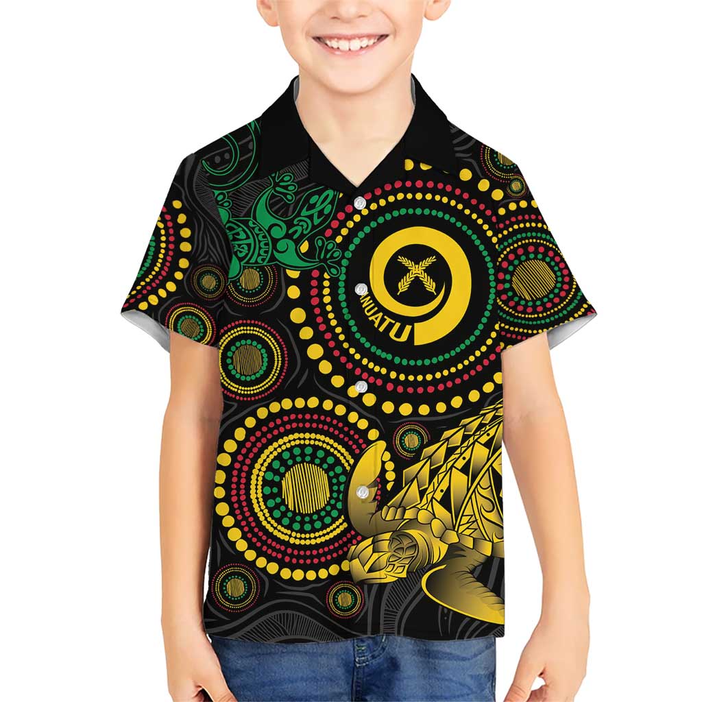 Vanuatu Personalized Aboriginal Arts Kid Hawaiian Shirt Turtle and Iguana Special - Polynesian Pride