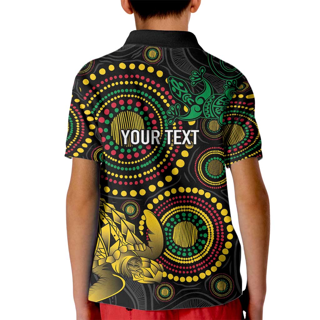 Vanuatu Personalized Aboriginal Arts Kid Polo Shirt Turtle and Iguana Special - Polynesian Pride