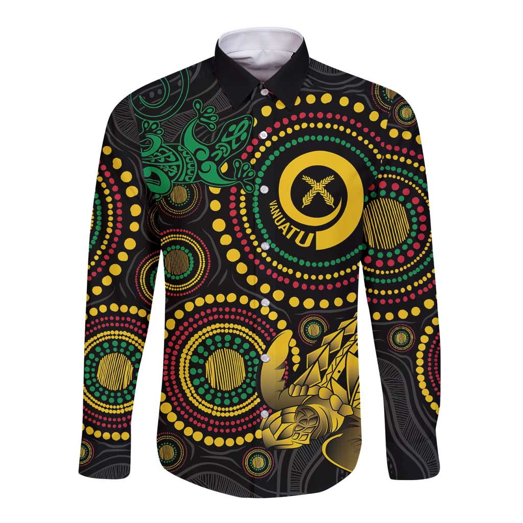 Vanuatu Personalized Aboriginal Arts Long Sleeve Button Shirt Turtle and Iguana Special - Polynesian Pride