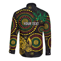 Vanuatu Personalized Aboriginal Arts Long Sleeve Button Shirt Turtle and Iguana Special - Polynesian Pride