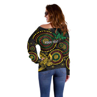 Vanuatu Personalized Aboriginal Arts Off Shoulder Sweater Turtle and Iguana Special - Polynesian Pride