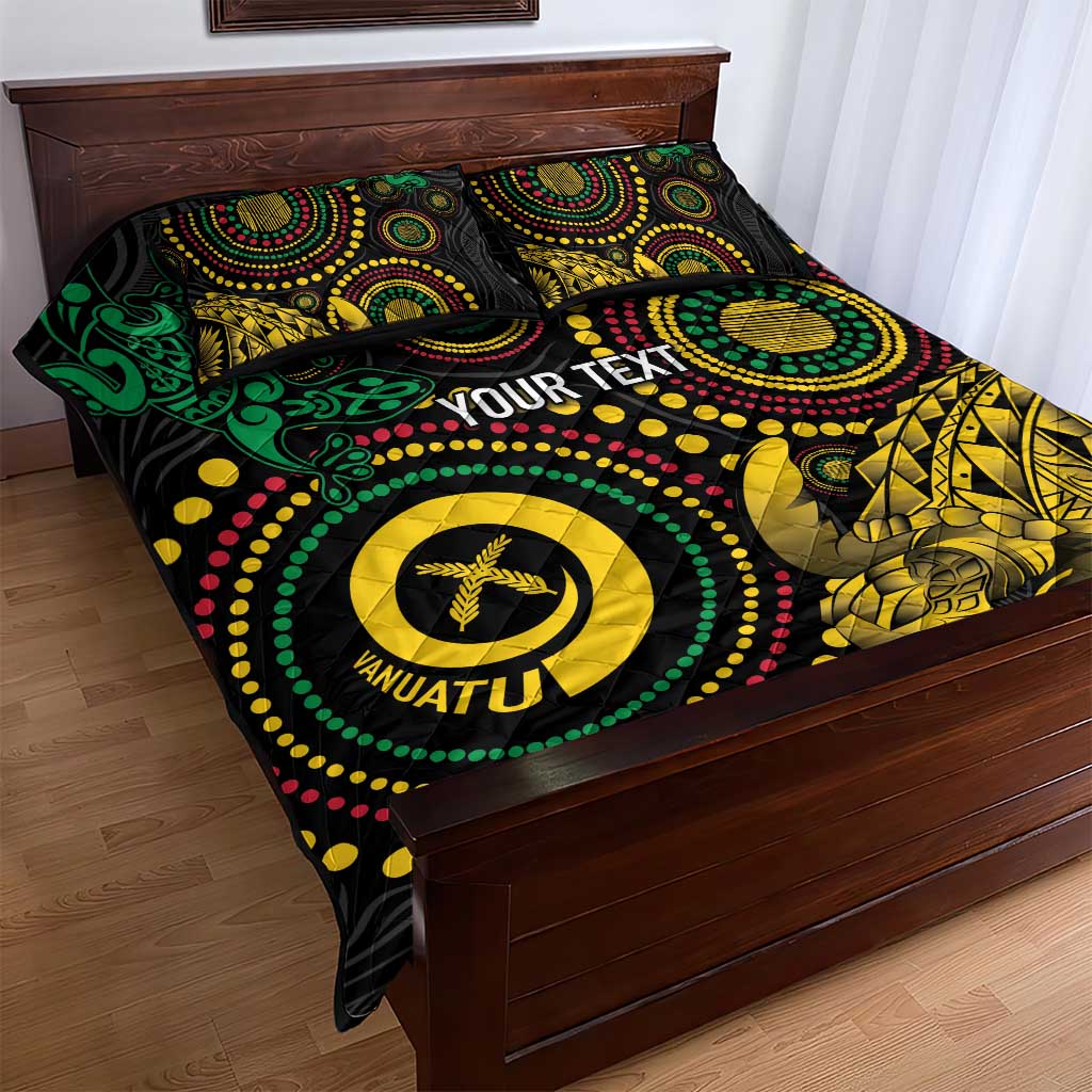 Vanuatu Personalized Aboriginal Arts Quilt Bed Set Turtle and Iguana Special - Polynesian Pride
