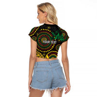 Vanuatu Personalized Aboriginal Arts Raglan Cropped T Shirt Turtle and Iguana Special - Polynesian Pride