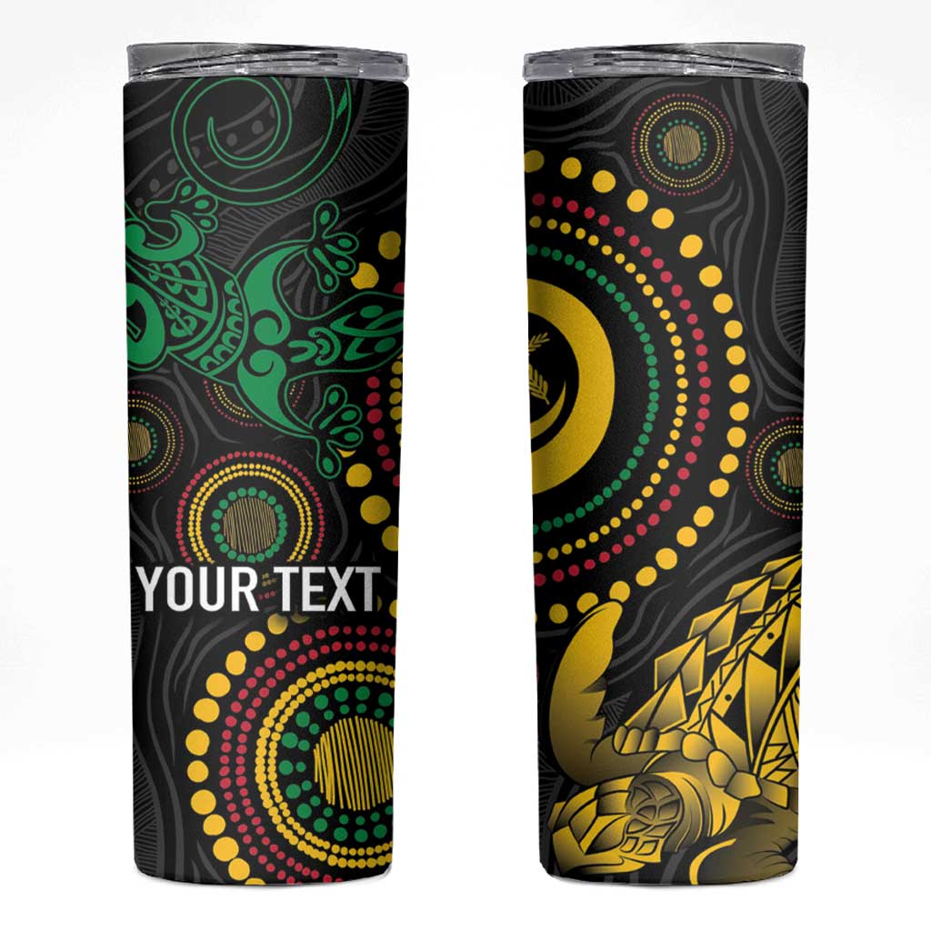 Vanuatu Personalized Aboriginal Arts Skinny Tumbler Turtle and Iguana Special - Polynesian Pride