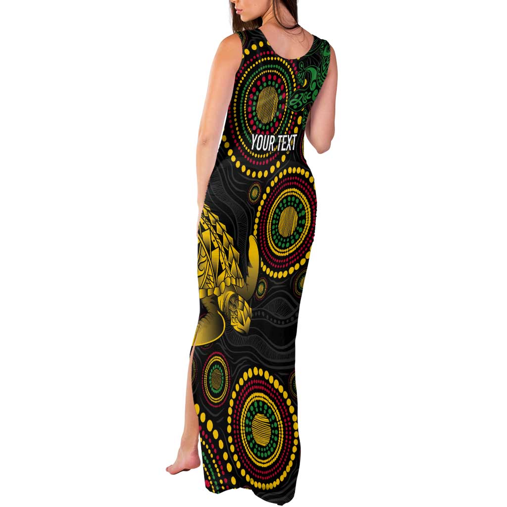 Vanuatu Personalized Aboriginal Arts Tank Maxi Dress Turtle and Iguana Special - Polynesian Pride