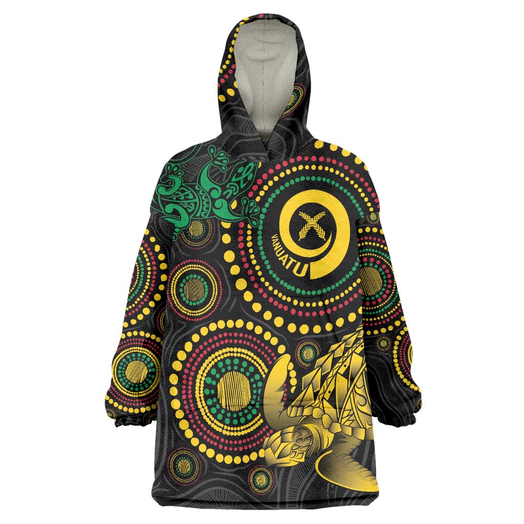 Vanuatu Personalized Aboriginal Arts Wearable Blanket Hoodie Turtle and Iguana Special - Polynesian Pride