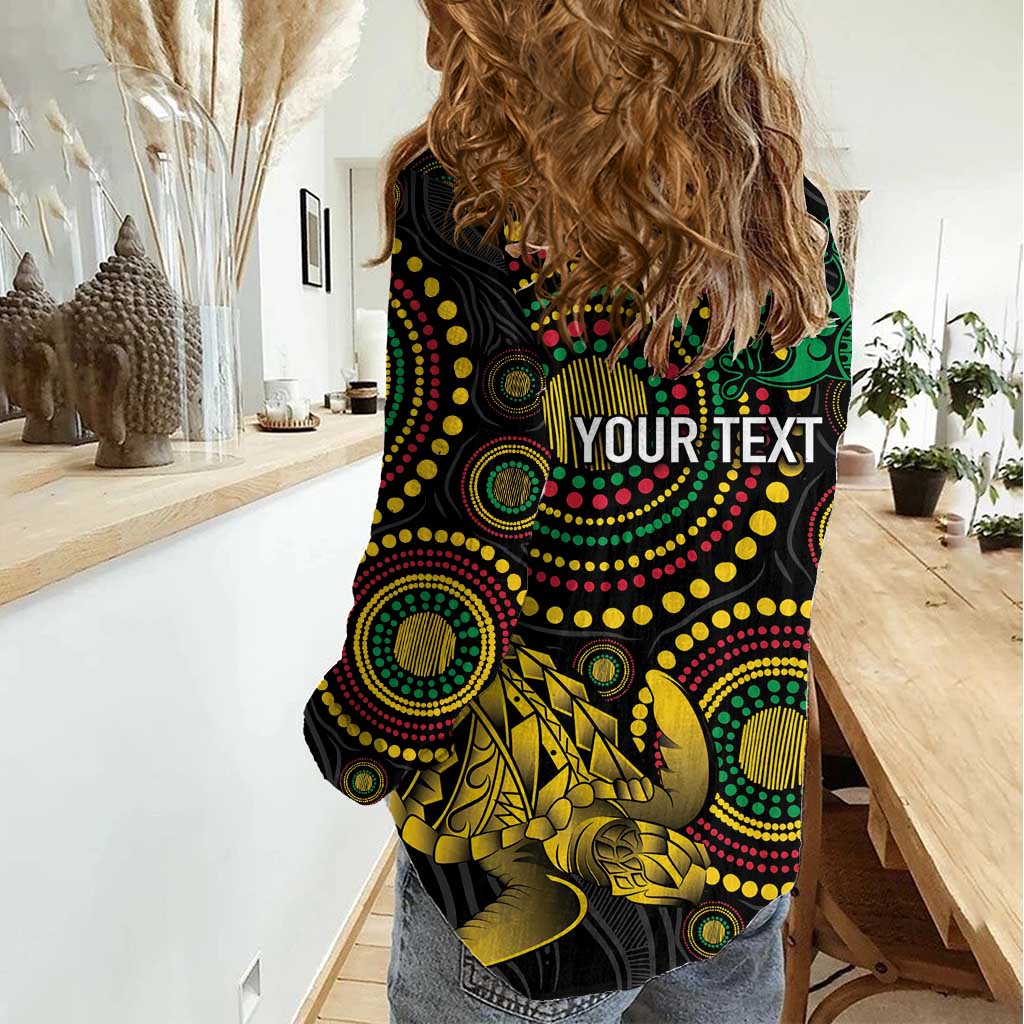 Vanuatu Personalized Aboriginal Arts Women Casual Shirt Turtle and Iguana Special - Polynesian Pride