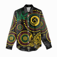 Vanuatu Personalized Aboriginal Arts Women Casual Shirt Turtle and Iguana Special - Polynesian Pride