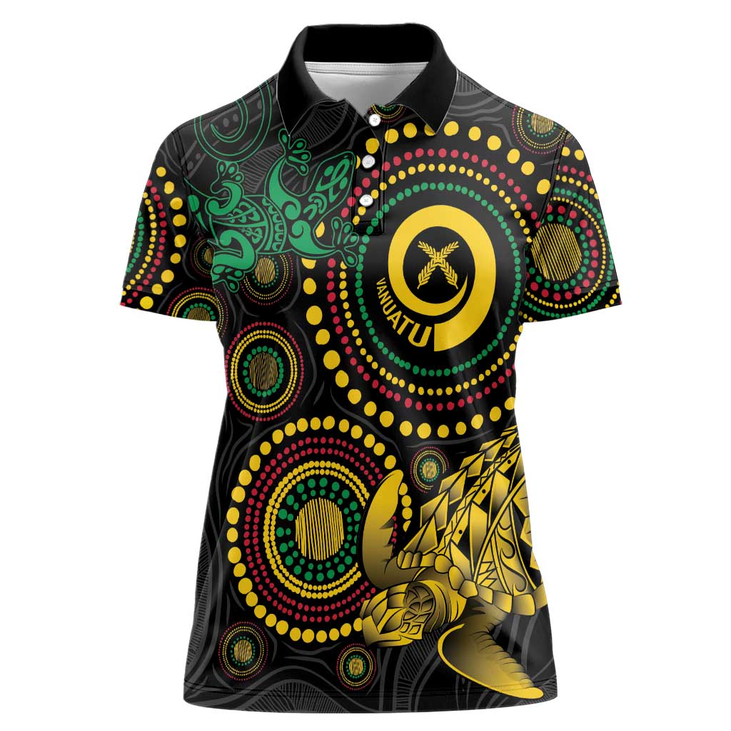 Vanuatu Personalized Aboriginal Arts Women Polo Shirt Turtle and Iguana Special - Polynesian Pride