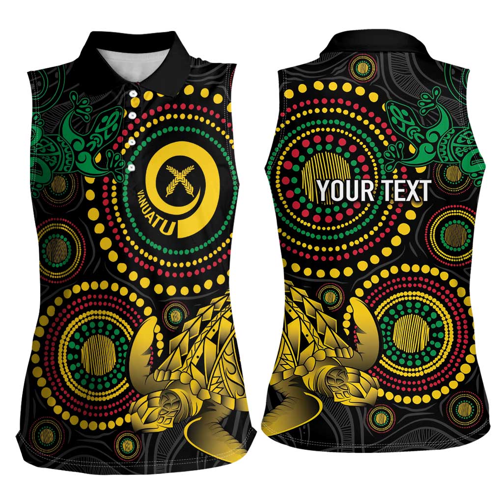 Vanuatu Personalized Aboriginal Arts Women Sleeveless Polo Shirt Turtle and Iguana Special - Polynesian Pride