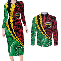 Vanuatu Personalized Tribal Couples Matching Long Sleeve Bodycon Dress and Long Sleeve Button Shirt Aboriginal Inspired Mix Style - Polynesian Pride