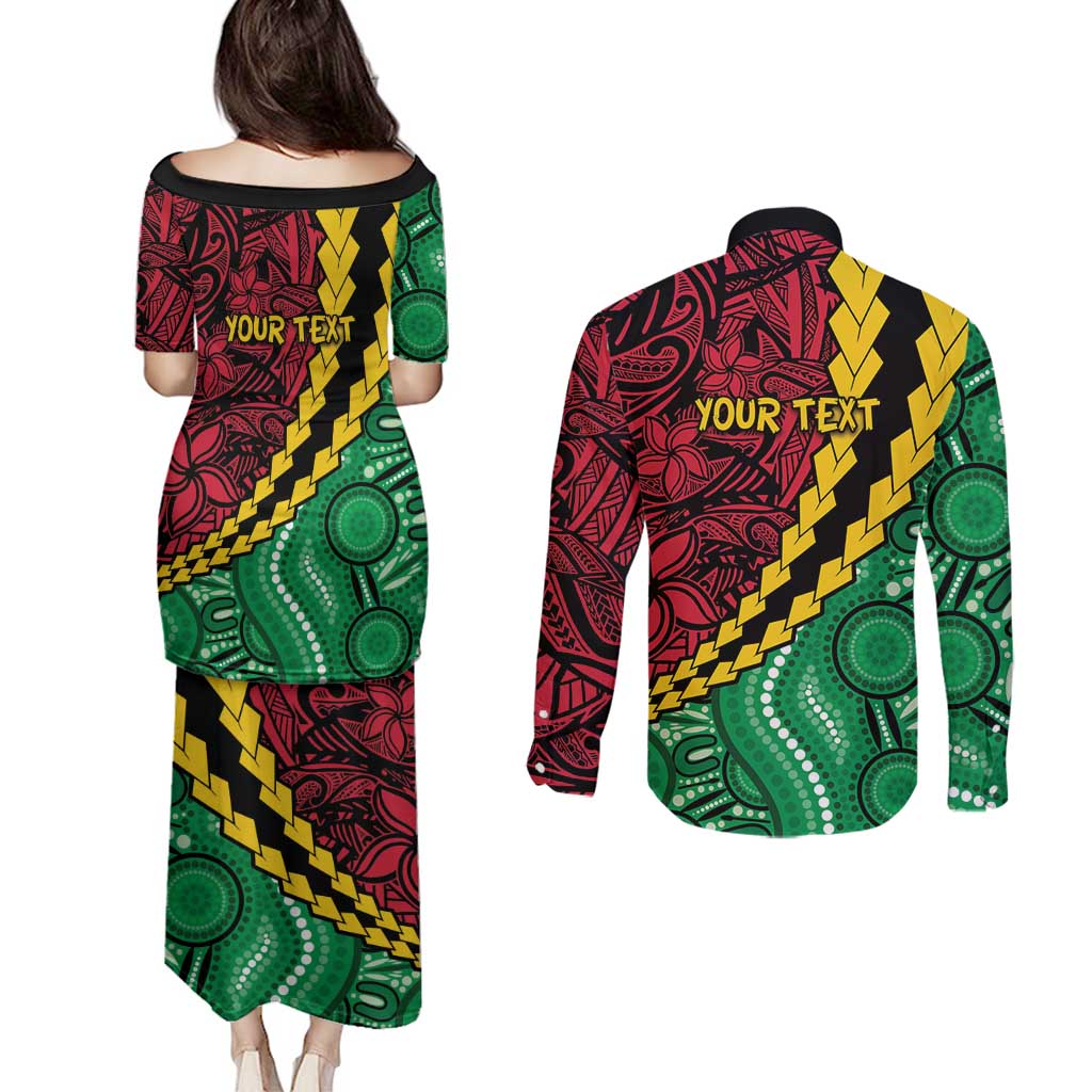 Vanuatu Personalized Tribal Couples Matching Puletasi and Long Sleeve Button Shirt Aboriginal Inspired Mix Style - Polynesian Pride