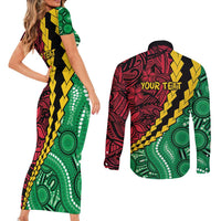 Vanuatu Personalized Tribal Couples Matching Short Sleeve Bodycon Dress and Long Sleeve Button Shirt Aboriginal Inspired Mix Style - Polynesian Pride