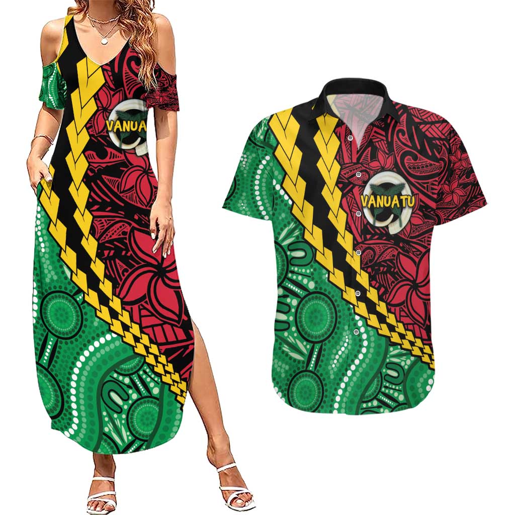Vanuatu Personalized Tribal Couples Matching Summer Maxi Dress and Hawaiian Shirt Aboriginal Inspired Mix Style - Polynesian Pride