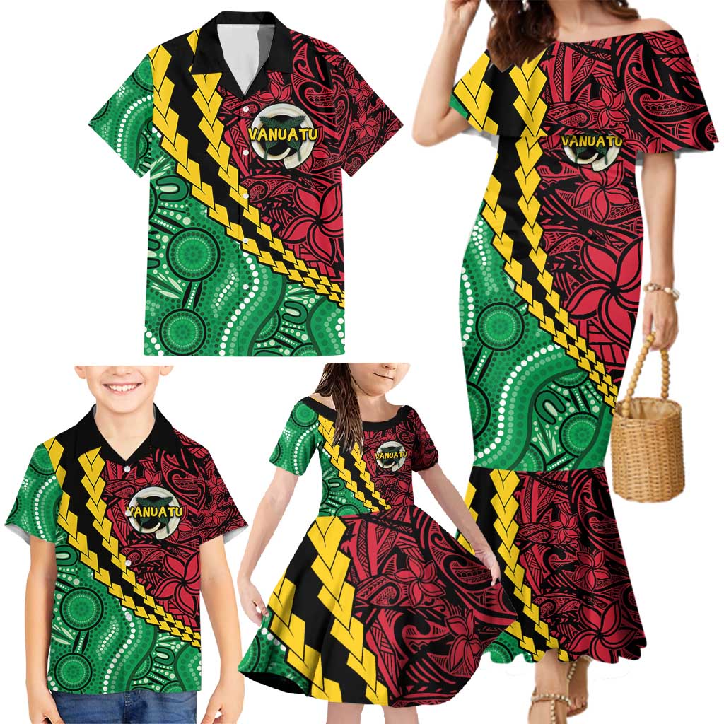 Vanuatu Personalized Tribal Family Matching Mermaid Dress and Hawaiian Shirt Aboriginal Inspired Mix Style - Polynesian Pride