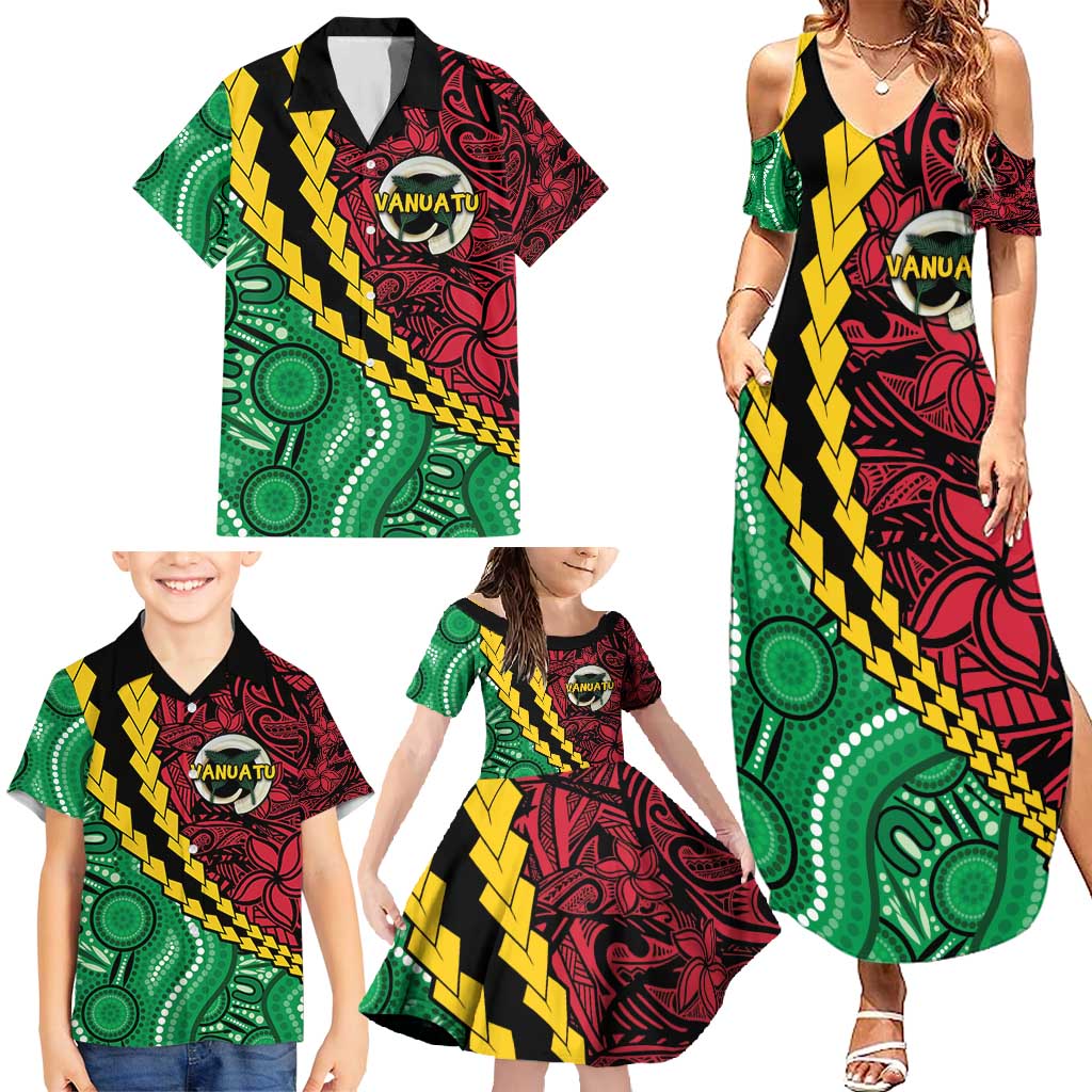 Vanuatu Personalized Tribal Family Matching Summer Maxi Dress and Hawaiian Shirt Aboriginal Inspired Mix Style - Polynesian Pride