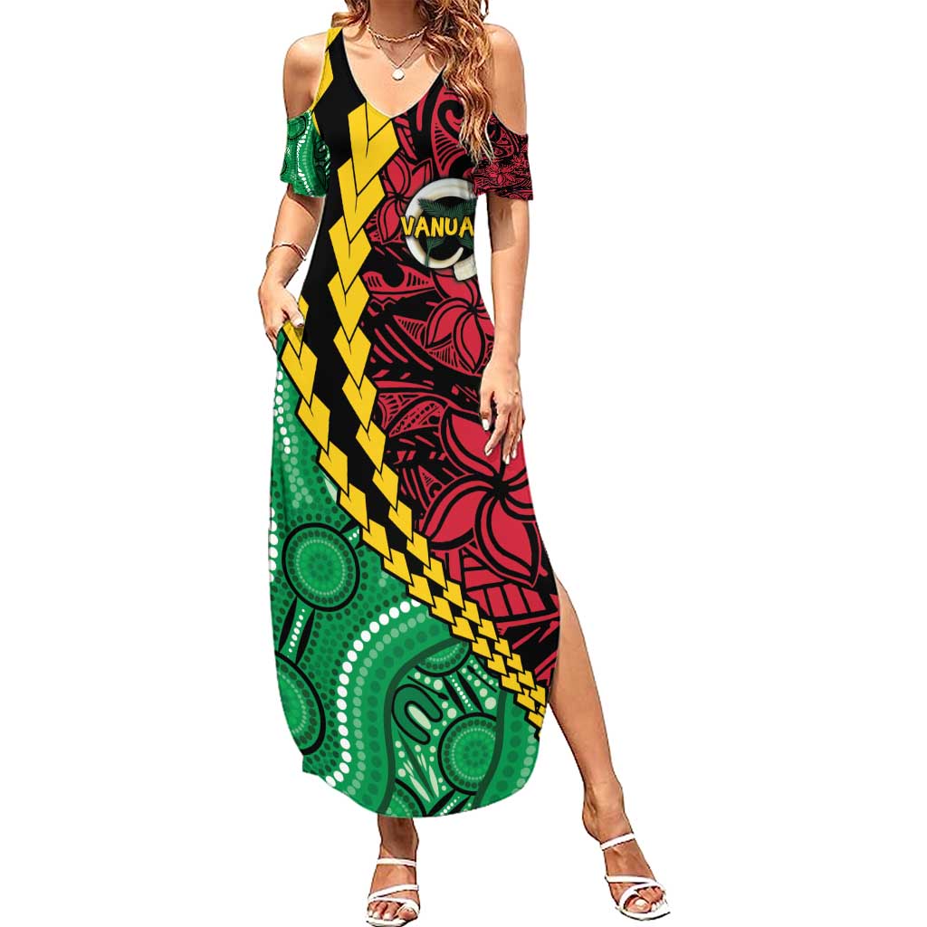 Vanuatu Personalized Tribal Family Matching Summer Maxi Dress and Hawaiian Shirt Aboriginal Inspired Mix Style - Polynesian Pride