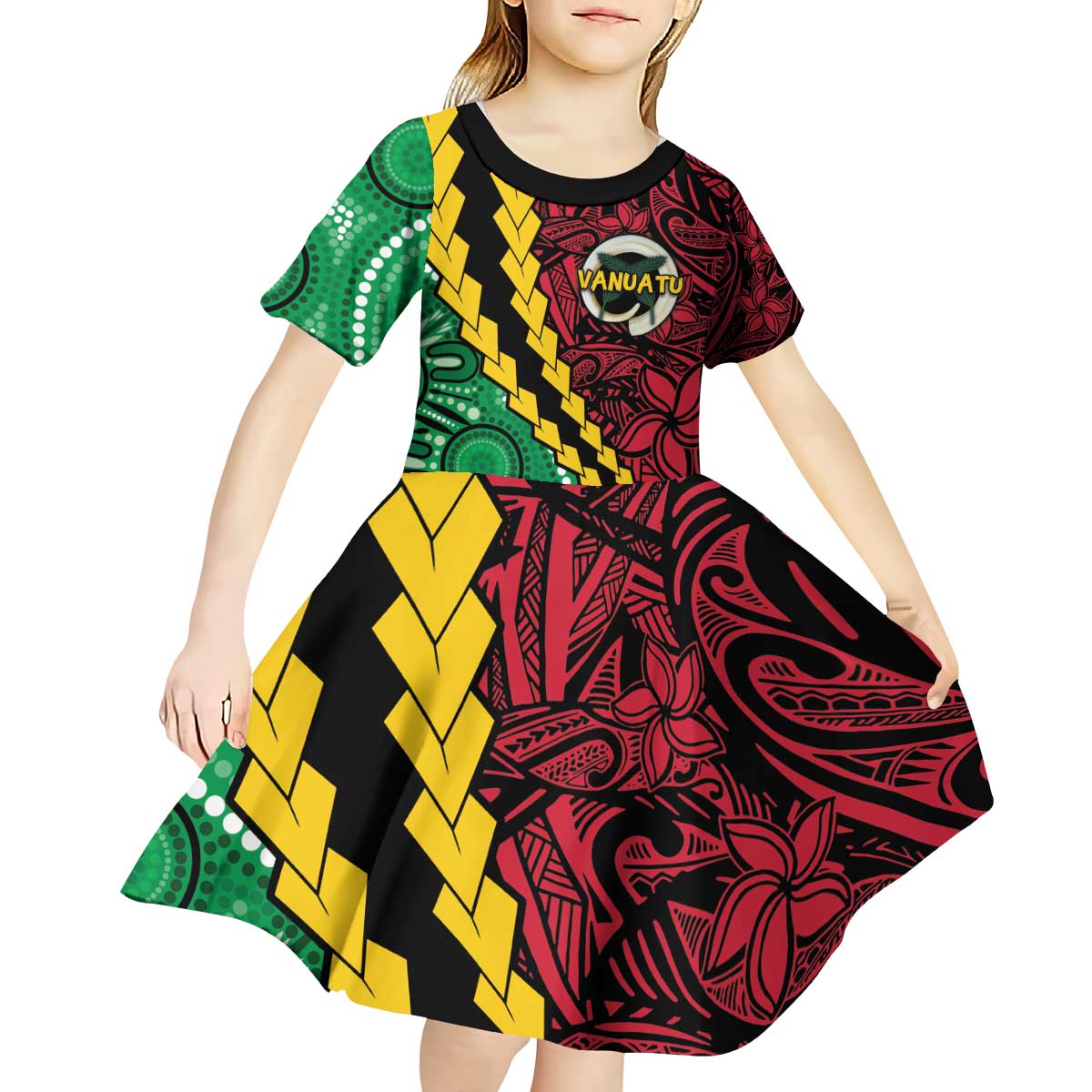 Vanuatu Personalized Tribal Kid Short Sleeve Dress Aboriginal Inspired Mix Style - Polynesian Pride