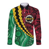 Vanuatu Personalized Tribal Long Sleeve Button Shirt Aboriginal Inspired Mix Style - Polynesian Pride