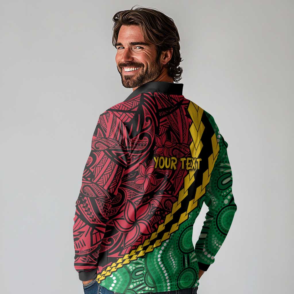 Vanuatu Personalized Tribal Long Sleeve Polo Shirt Aboriginal Inspired Mix Style - Polynesian Pride