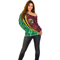 Vanuatu Personalized Tribal Off Shoulder Sweater Aboriginal Inspired Mix Style - Polynesian Pride