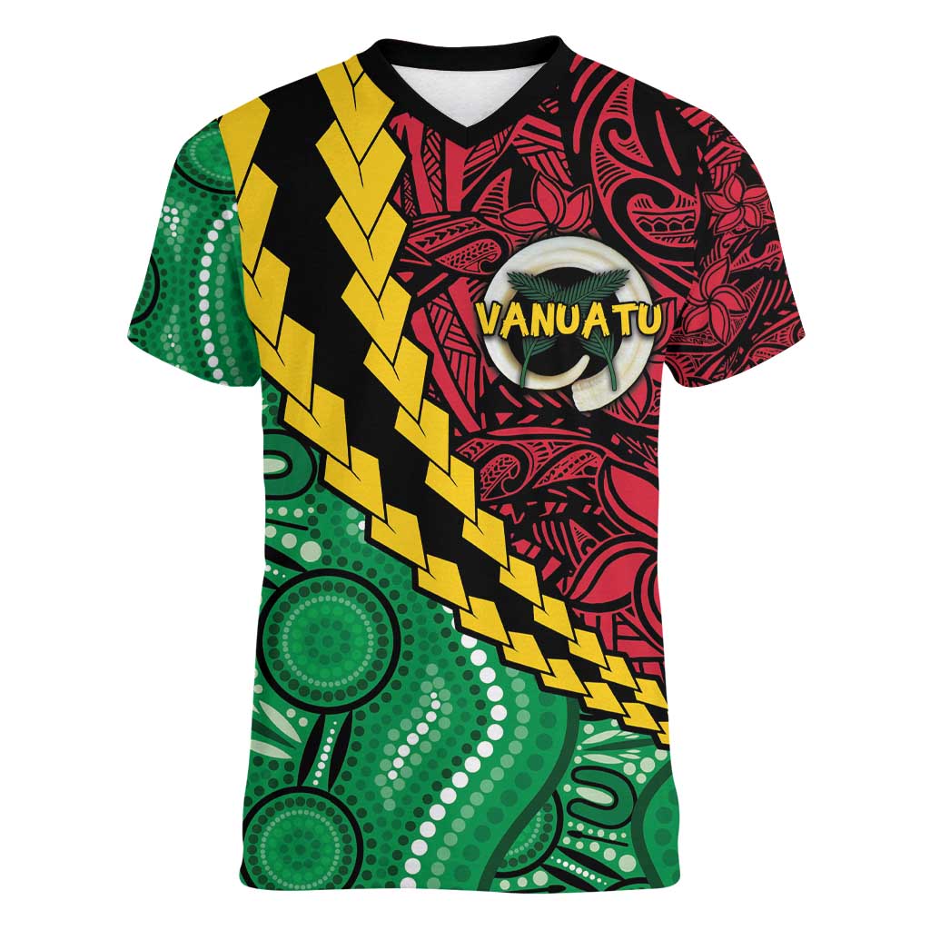 Vanuatu Personalized Tribal Women V-Neck T-Shirt Aboriginal Inspired Mix Style - Polynesian Pride