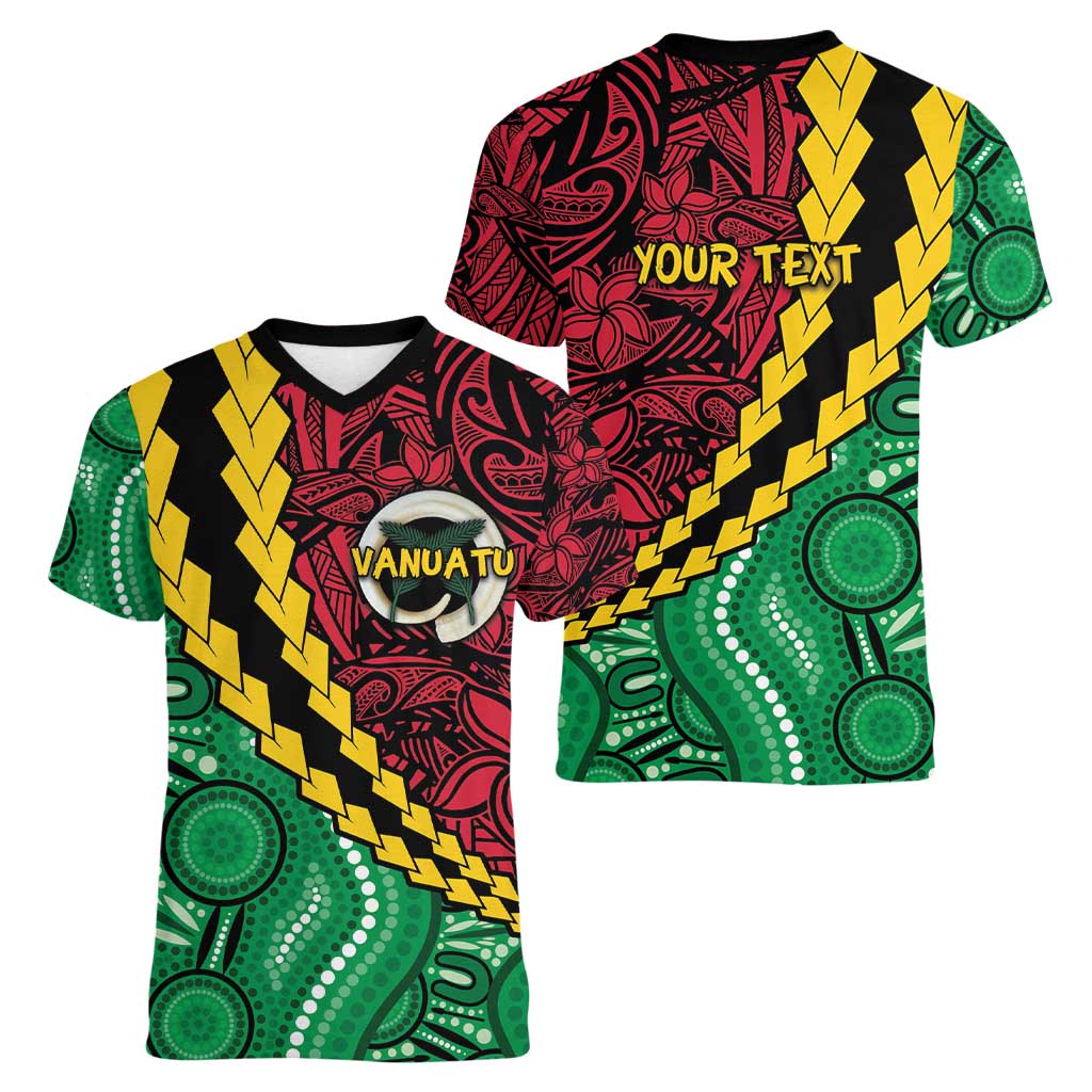Vanuatu Personalized Tribal Women V-Neck T-Shirt Aboriginal Inspired Mix Style - Polynesian Pride