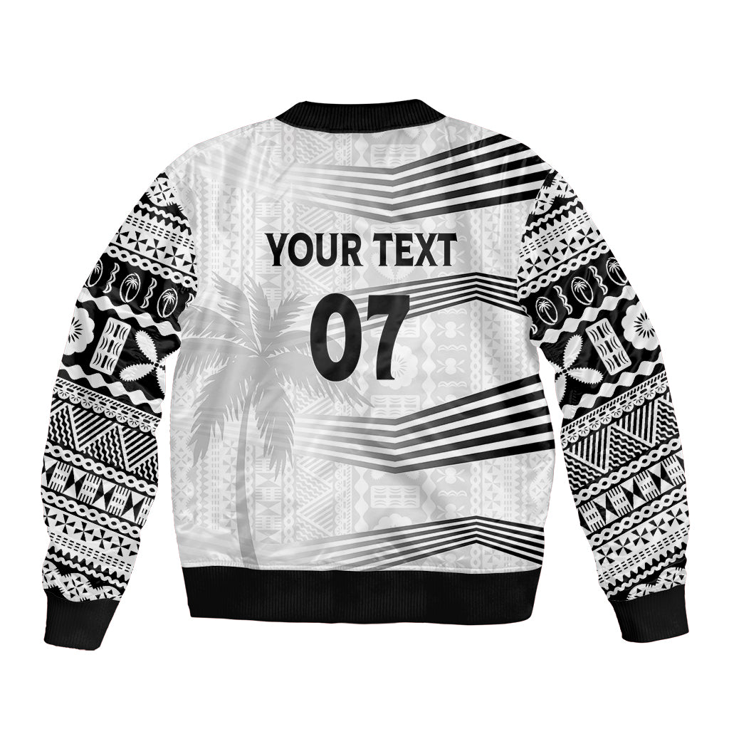 Personalised Fiji Rugby Bomber Jacket Kaiviti WC 2023 Jersey Replica - White LT7 - Polynesian Pride