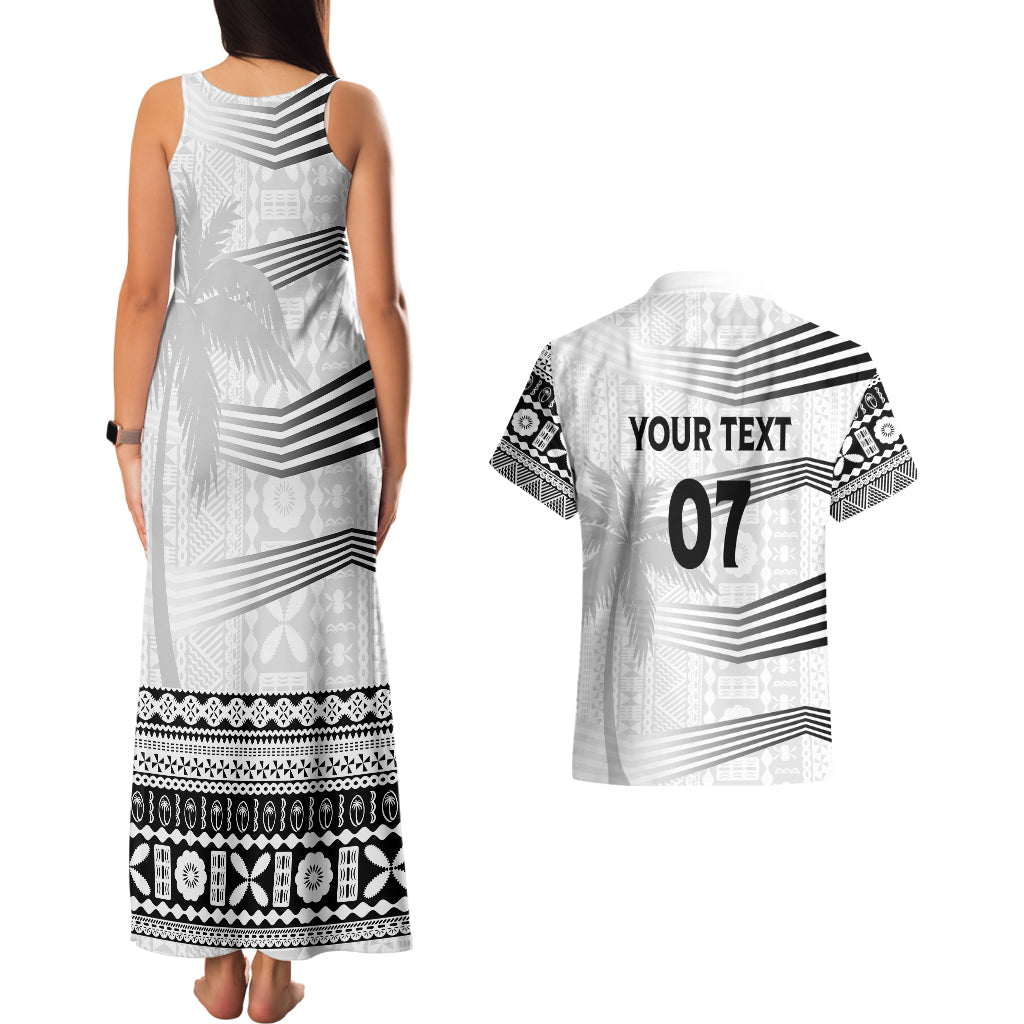 Personalised Fiji Rugby Couples Matching Tank Maxi Dress And Hawaiian Shirt Kaiviti WC 2023 Jersey Replica - White LT7 - Polynesian Pride