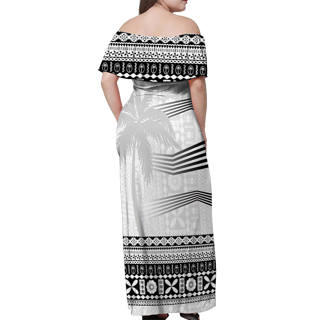 Personalised Fiji Rugby Off Shoulder Maxi Dress Kaiviti WC 2023 Jersey Replica - White LT7 - Polynesian Pride