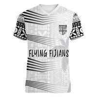 Personalised Fiji Rugby Women V Neck T Shirt Kaiviti WC 2023 Jersey Replica - White LT7 Female White - Polynesian Pride