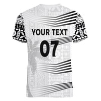 Personalised Fiji Rugby Women V Neck T Shirt Kaiviti WC 2023 Jersey Replica - White LT7 - Polynesian Pride