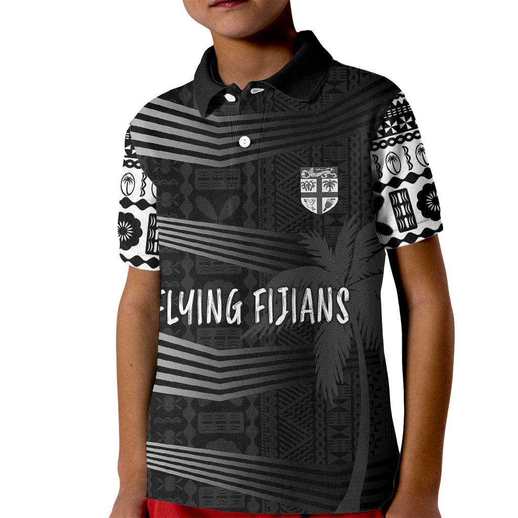 Personalised Fiji Rugby Kid Polo Shirt Kaiviti WC 2023 Jersey Replica - Black LT7 Kid Black - Polynesian Pride