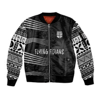 Personalised Fiji Rugby Sleeve Zip Bomber Jacket Kaiviti WC 2023 Jersey Replica - Black LT7 Unisex Black - Polynesian Pride