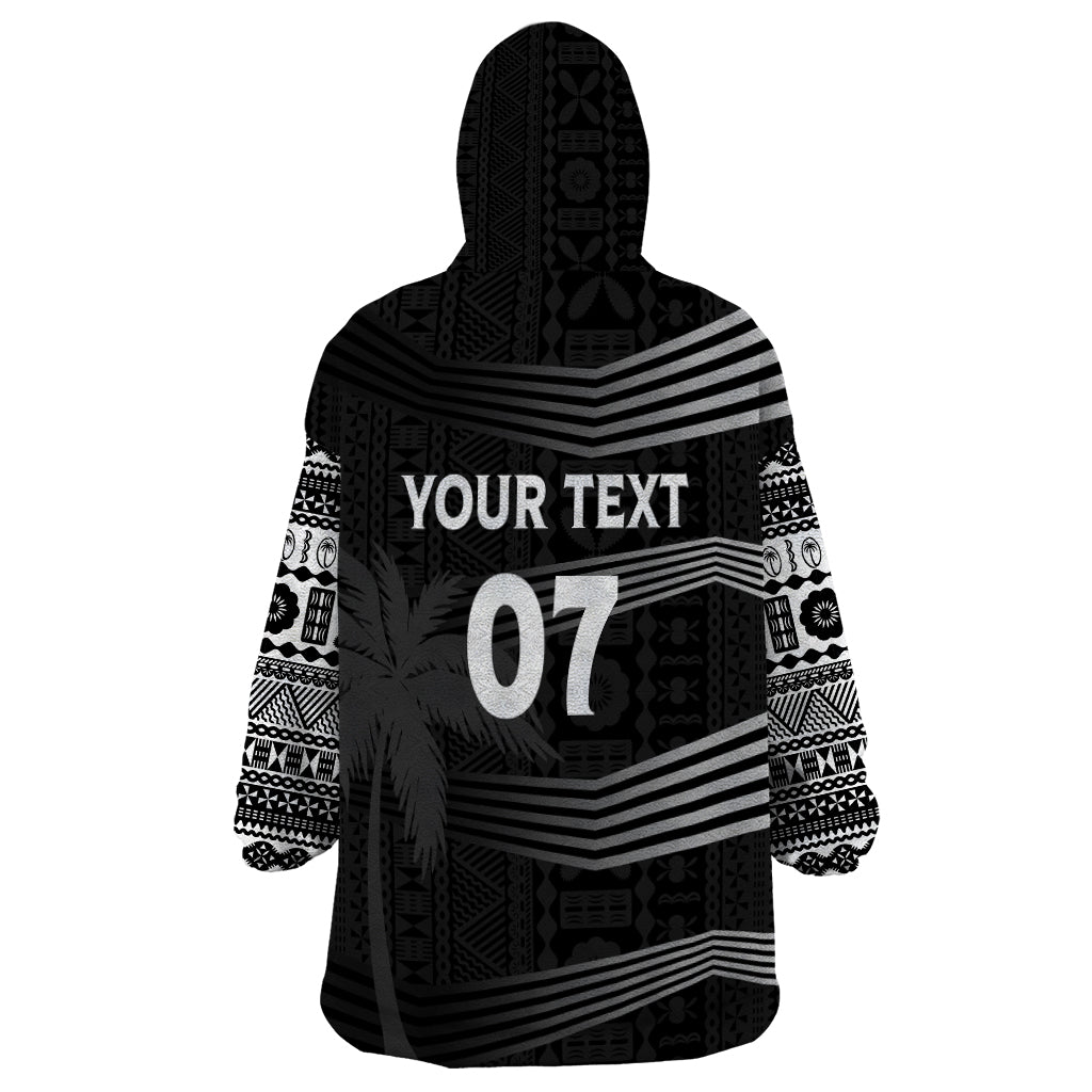 Personalised Fiji Rugby Wearable Blanket Hoodie Kaiviti WC 2023 Jersey Replica - Black LT7 - Polynesian Pride