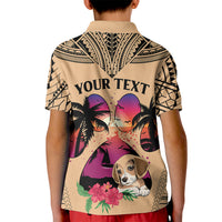 Personalised Polynesian Kid Polo Shirt Dog Lover With Beagle - Sunset At The Beach LT7 - Polynesian Pride