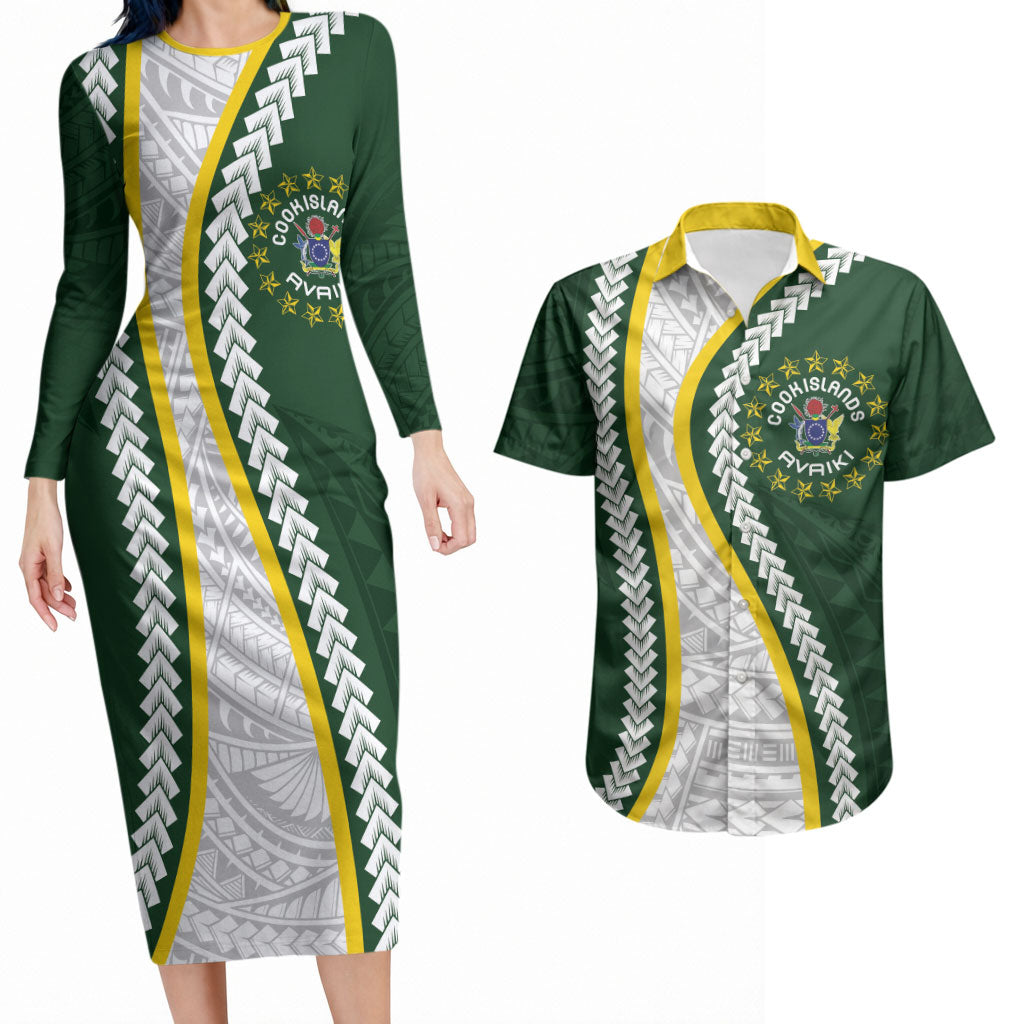 Cook Islands Rugby Personalized Avaiki Couples Matching Long Sleeve Bodycon Dress and Hawaiian Shirt GO Kuki