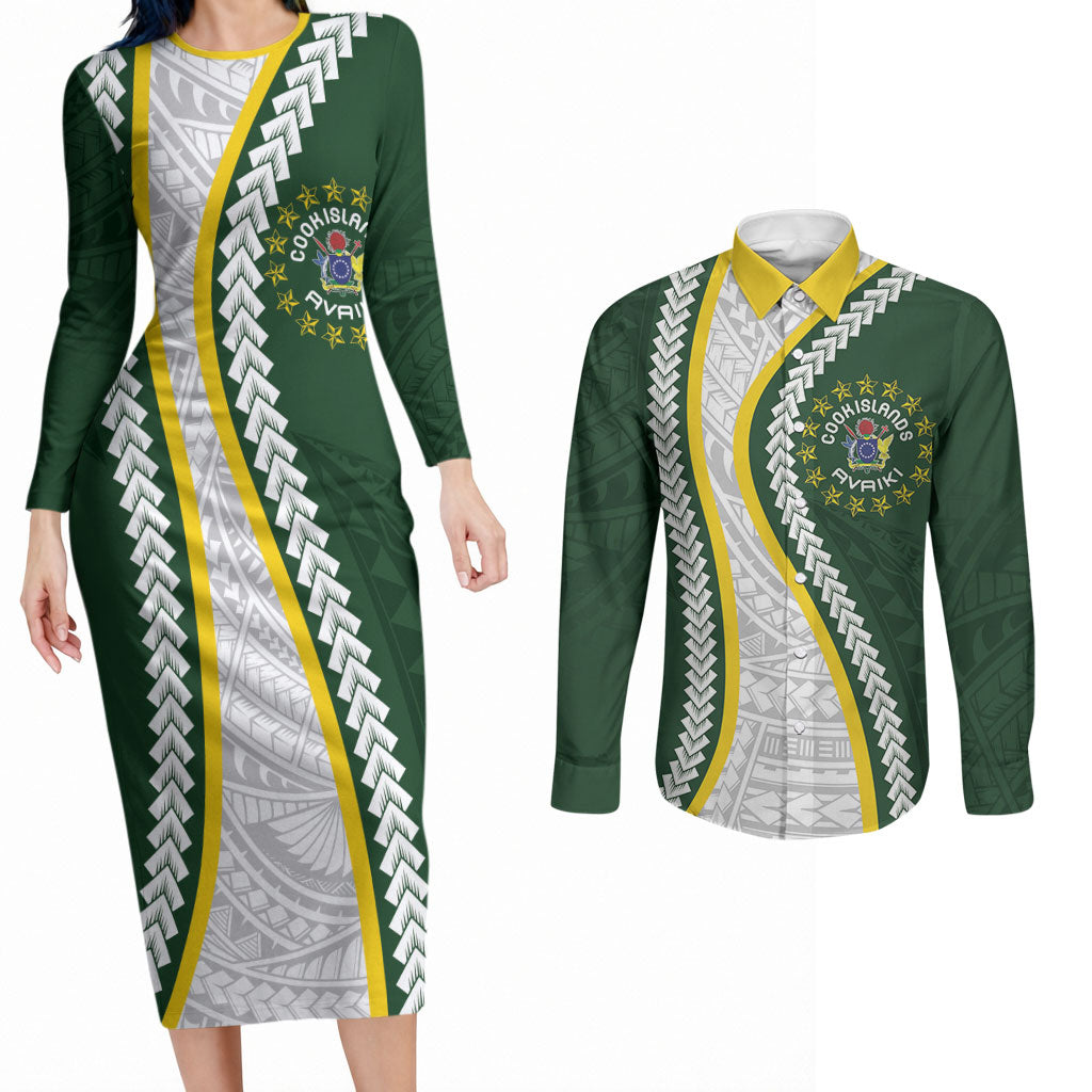 Cook Islands Rugby Personalized Avaiki Couples Matching Long Sleeve Bodycon Dress and Long Sleeve Button Shirt GO Kuki