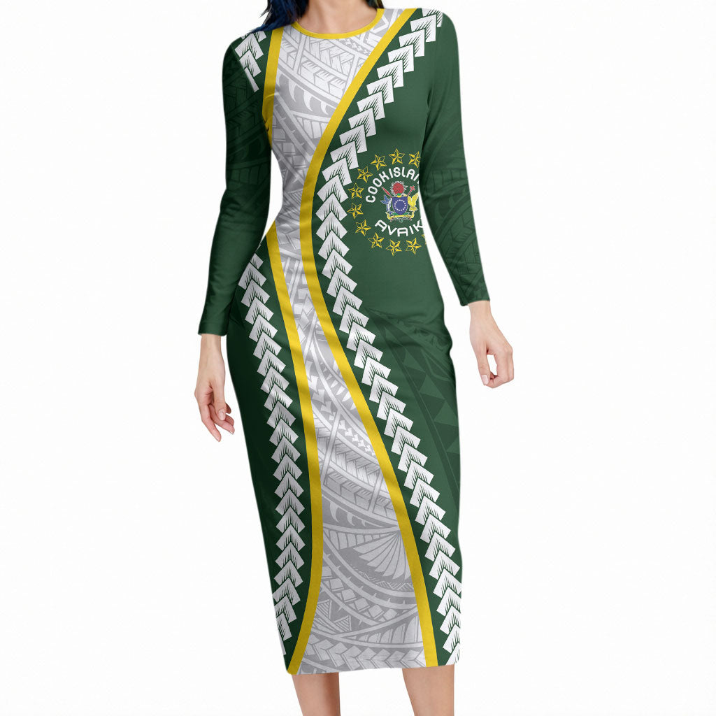 Cook Islands Rugby Personalized Avaiki Long Sleeve Bodycon Dress GO Kuki